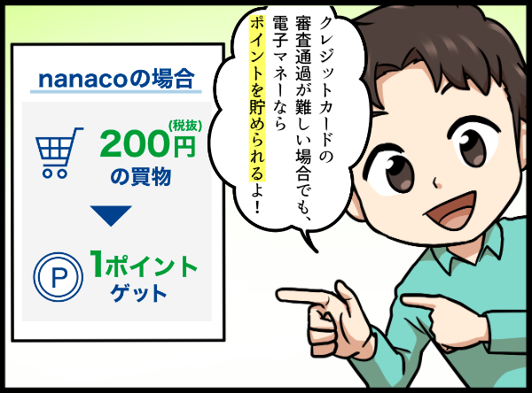 電子マネーで貯まるポイントを解説する男性 漫画