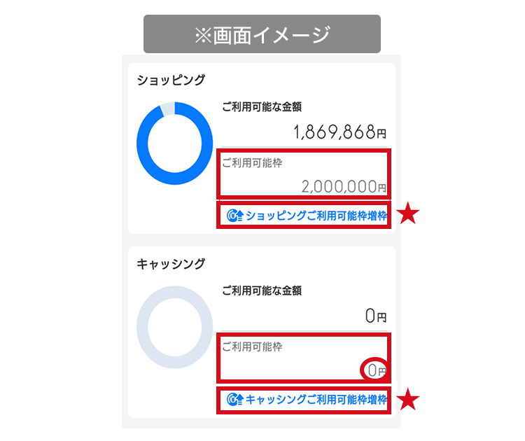 ご利用可能枠の照会サンプル画面