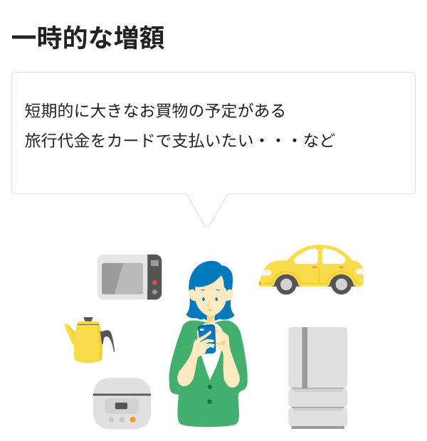 短期的に大きなお買物の予定がある　旅行代金をカードで支払いたい・・・など