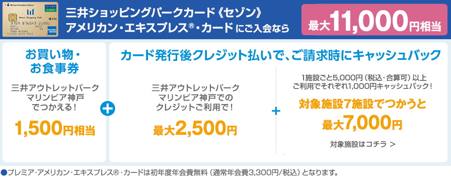 三井ショッピングパークカード《セゾン》アメリカン・エキスプレス®・カードにご入会なら