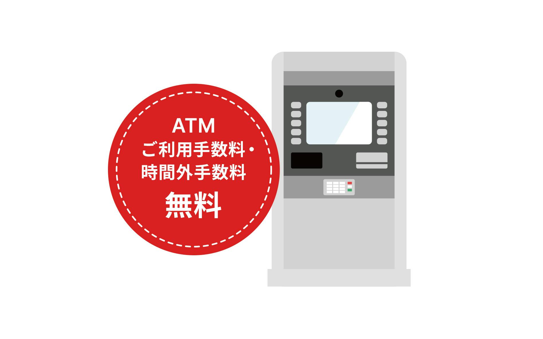 ATMご利用手数料・時間外手数料　無料